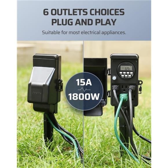 DEWENWILS Outdoor Digital Power Strip Timer, Waterproof 6 Outlet, Black - Picture 4 of 6